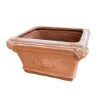 Galestro Terracotta, Vasca Impero, Becken, Pflanztopf, quadratisch, verziert, Rosettendekor, Vierecktopf, Terracottatopf