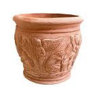 Galestro Terracotta, Vaso Romano, Blumentopf, Vase, rund, verziert, Engel, Menschen, Tiere