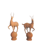 Gusseisen Figur, Paar Hirsche auf Ball, rostfarben, Tierfigur, Tier, Gartenfigur