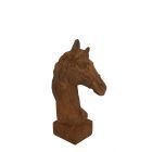 Gusseisen Figur, kleiner Pferdekopf auf Sockel, rostfarben, Tierfigur, Tier, Gartenfigur