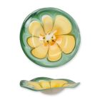 Glasschale, Obstschale, Dekoschale, Schale, Schüssel, rund, grün-gelb, Blumenmotiv, A GLASS FRUIT BOWL (1 Stück)