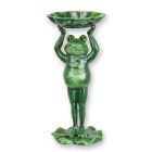 Gusseisen-Vogelbad mit Froschfigur, grün, Höhe 19,3 cm, Vogeltränke, Gartendeko, A CAST IRON STANDING FROG BIRDFEEDER