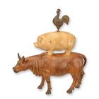 Polyresinfigur, Kuh, Schwein und Hahn, H. 42,4 cm, Bauernhoftiere, mehrfarbig, A RESIN COW, PIG AND ROOSTER FARM STACK