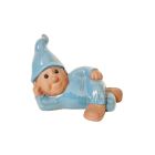 Wichtel, liegend, L. 31 cm, azurblau, Gartenzwerg, Terracotta, glasiert, Heritage Garden, Gartenfigur, Gartendeko