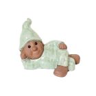 Wichtel, liegend - L. 31 cm - Terracotta, glasiert- Heritage Garden - lindgrün