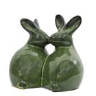 Hasenpärchen, sitzend, H. 23 cm, dunkelgrün, glasiert, Heritage Garden, Dekofigur, Gartenfigur, Hasenfigur