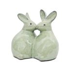 Hasenpärchen, sitzend, H. 23 cm, lindgrün, glasiert, Heritage Garden, Dekofigur, Gartenfigur, Hasenfigur