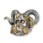 Kunststeinfigur Steampunk-Schädel mit Hörnern, Höhe 12,8 cm, Dekofigur, Polyresin, A RESIN STEAMPUNK FIGURINE OF A SKULL