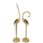 2erSet Kraniche, H. 139 + 173,5 cm, Bronzefigur, goldfarben, rot, Tierfigur, A PAIR OF BRONZE CRANES