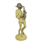 Bronzefigur musizierender Kobold, mehrfarbig, Höhe 62,5 cm, Bronzekobold, Gartenfigur, Gnom, Wichtel, Zwerg, A BRONZE SCULPTURE OF GOLBIN WITH SAXOPHONE