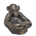 Bronzetierfigur Schimpanse, sitzend, Höhe 46 cm, Affenfigur, Bronzeaffe, Tierfigur, Gartenfigur, Dekofigur, A BRONZE CHIMPANSEE HOLDING A BOWL